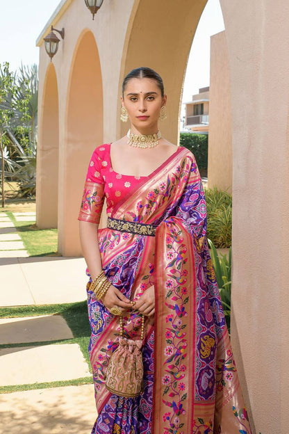 Banarasi Soft Silk Paithani Patola Saree – Meena & Zari Weaving