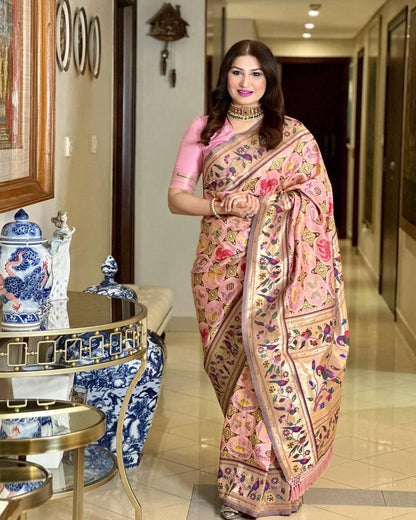 Banarasi Soft Silk Paithani Patola Saree – Meena & Zari Weaving