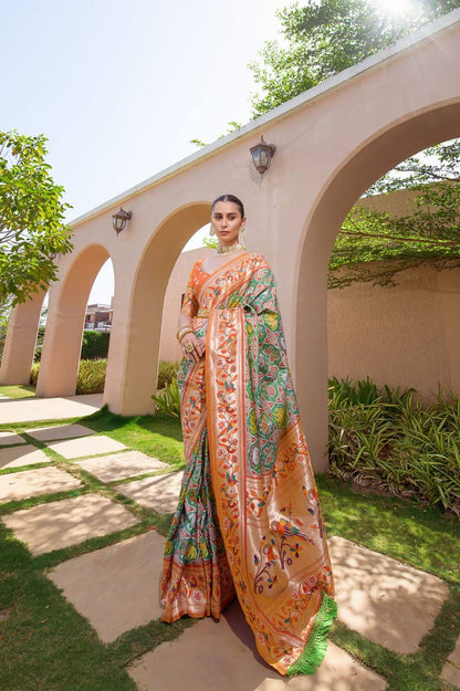 Banarasi Soft Silk Paithani Patola Saree – Meena & Zari Weaving