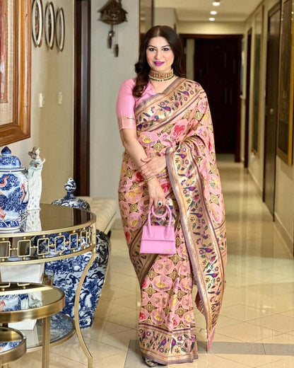 Banarasi Soft Silk Paithani Patola Saree – Meena & Zari Weaving