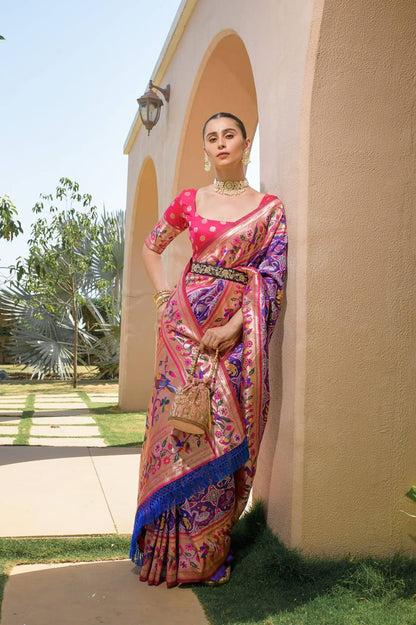 Banarasi Soft Silk Paithani Patola Saree – Meena & Zari Weaving
