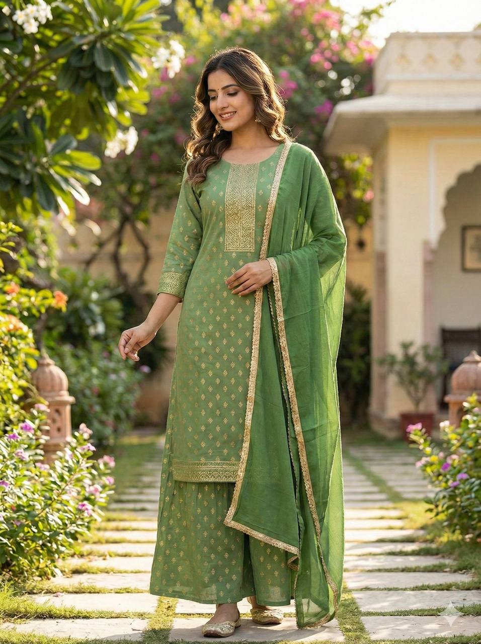 Rayon Sharara Set – Printed Embroidery Top with Nazmin Dupatta