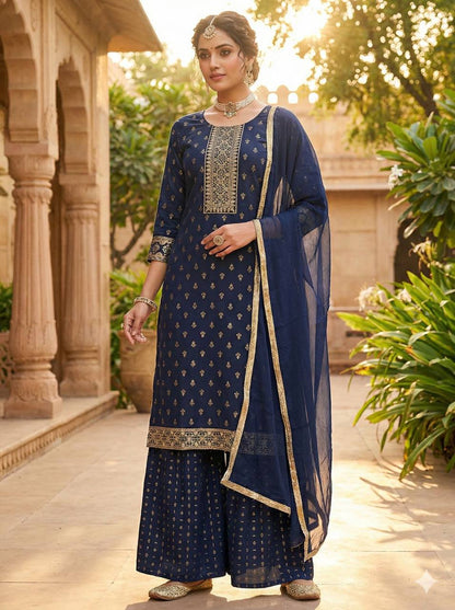 Rayon Sharara Set – Printed Embroidery Top with Nazmin Dupatta