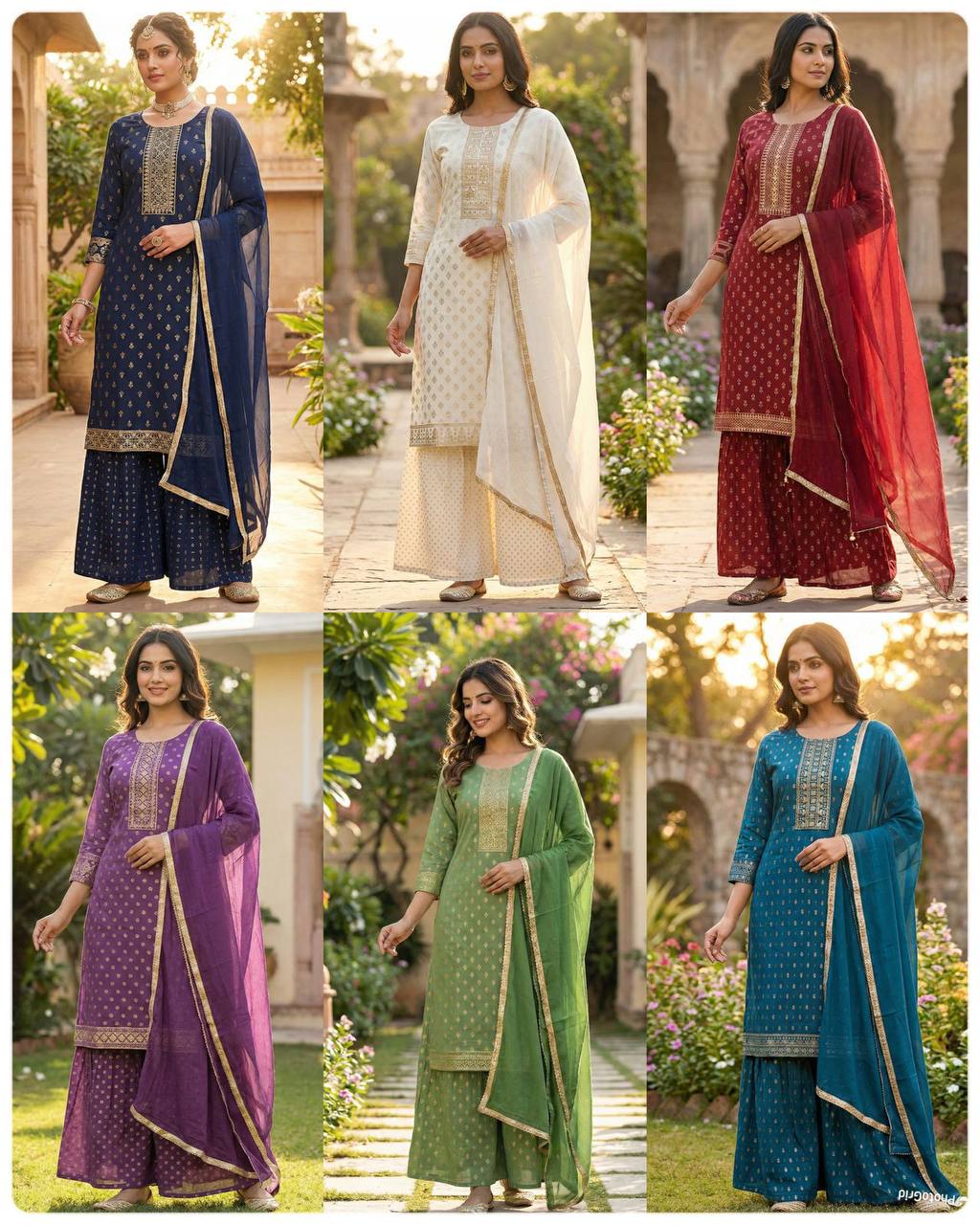 Rayon Sharara Set – Printed Embroidery Top with Nazmin Dupatta
