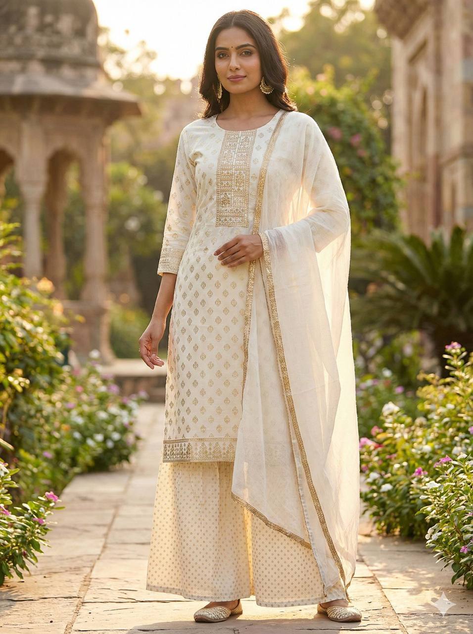Rayon Sharara Set – Printed Embroidery Top with Nazmin Dupatta