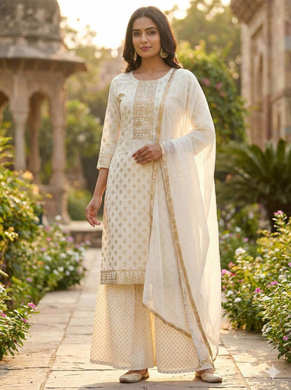 Rayon Sharara Set – Printed Embroidery Top with Nazmin Dupatta