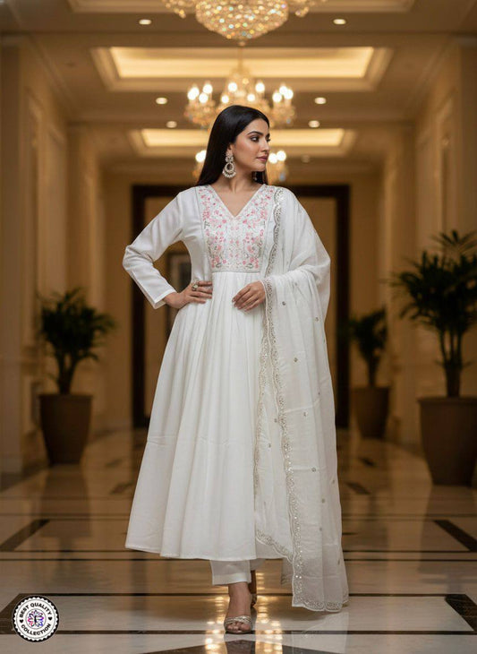 Chanderi Silk Top‑Bottom & Dupatta Set – Embroidered Work with Micro Cotton Inner