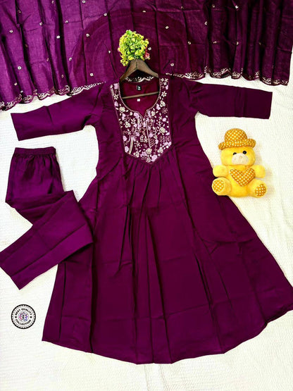 Chanderi Silk Top‑Bottom & Dupatta Set – Embroidered Work with Micro Cotton Inner