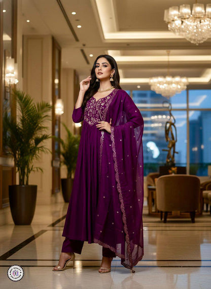 Chanderi Silk Top‑Bottom & Dupatta Set – Embroidered Work with Micro Cotton Inner