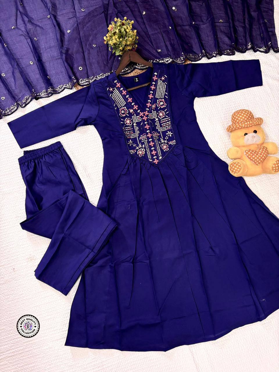 Chanderi Silk Top‑Bottom & Dupatta Set – Embroidered Work with Micro Cotton Inner