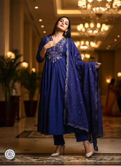 Chanderi Silk Top‑Bottom & Dupatta Set – Embroidered Work with Micro Cotton Inner