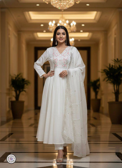 Chanderi Silk Top‑Bottom & Dupatta Set – Embroidered Work with Micro Cotton Inner