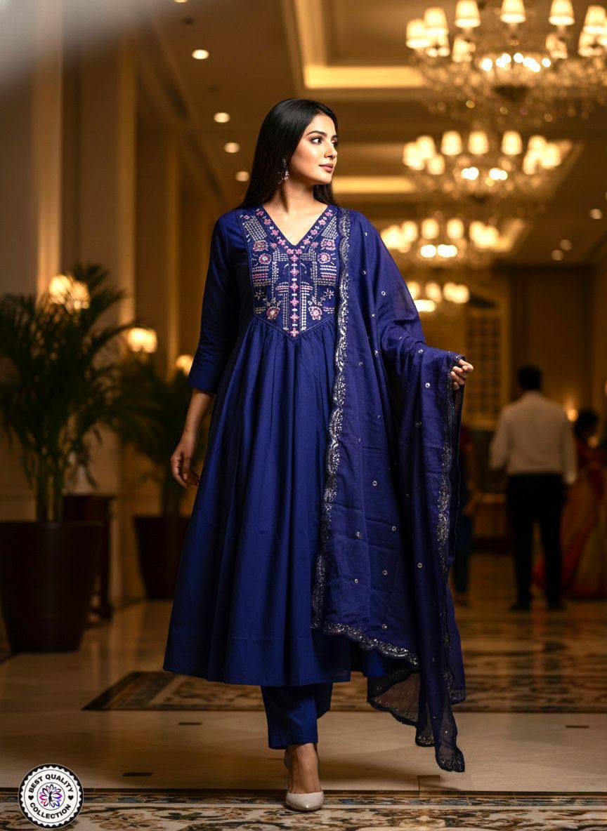 Chanderi Silk Top‑Bottom & Dupatta Set – Embroidered Work with Micro Cotton Inner