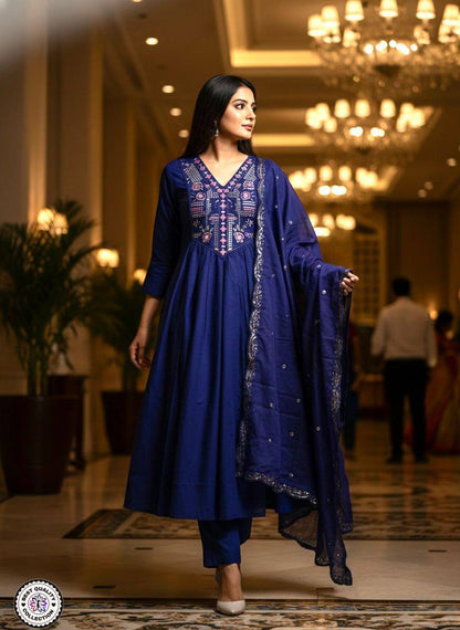 Chanderi Silk Top‑Bottom & Dupatta Set – Embroidered Work with Micro Cotton Inner