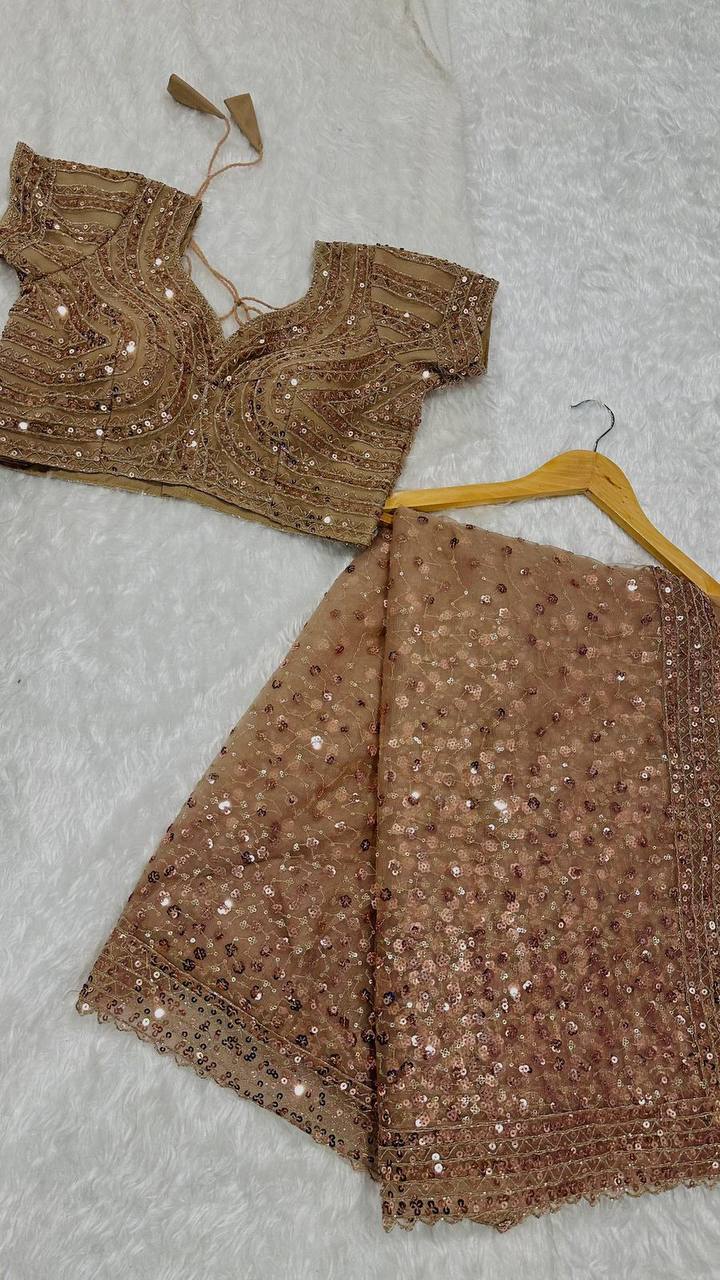 Glitter Glam Net Saree – Sequins & Dori Work with Net Blouse and Butter Crepe Petticoat