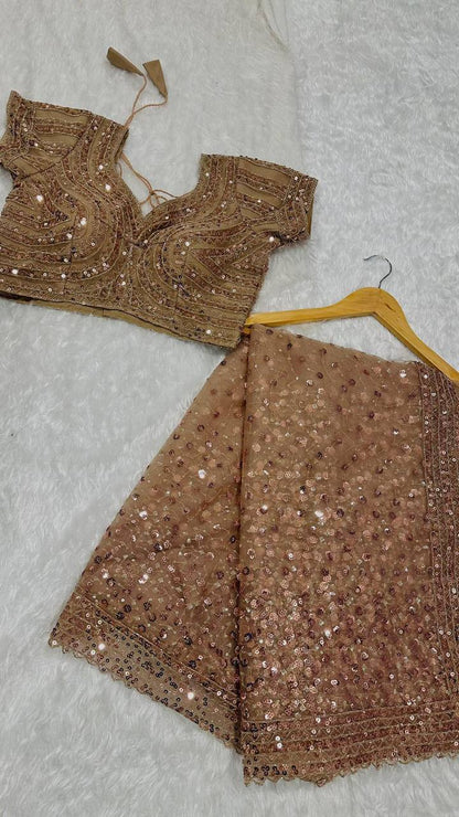Glitter Glam Net Saree – Sequins & Dori Work with Net Blouse and Butter Crepe Petticoat