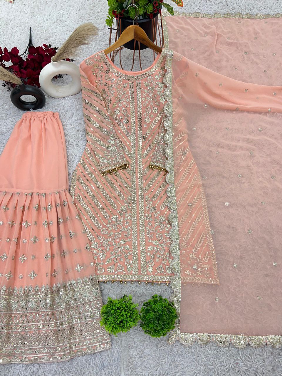 New Designer Party Wear Top-Plazzo & Dupatta Set with Heavy Embroidery Work