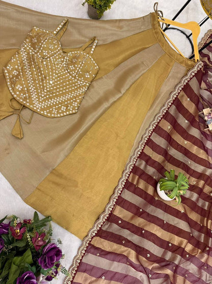 Banarasi Viscose Bridal Lehenga Set – Mirror Handwork Blouse &amp; Embroidered Silk Dupatta