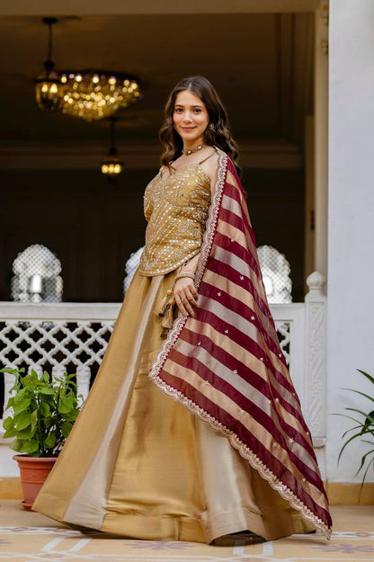 Banarasi Viscose Bridal Lehenga Set – Mirror Handwork Blouse &amp; Embroidered Silk Dupatta