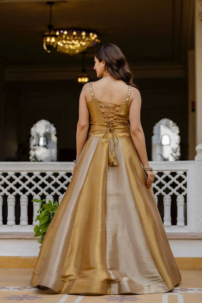 Banarasi Viscose Bridal Lehenga Set – Mirror Handwork Blouse &amp; Embroidered Silk Dupatta
