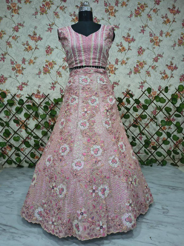 Premium Faux Georgette Lehenga Set – Thread Embroidery, Coding & Sequins Work