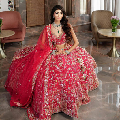 Premium Malai Satin Silk Lehenga Set – Multi Thread & Sequins Work with Net Dupatta