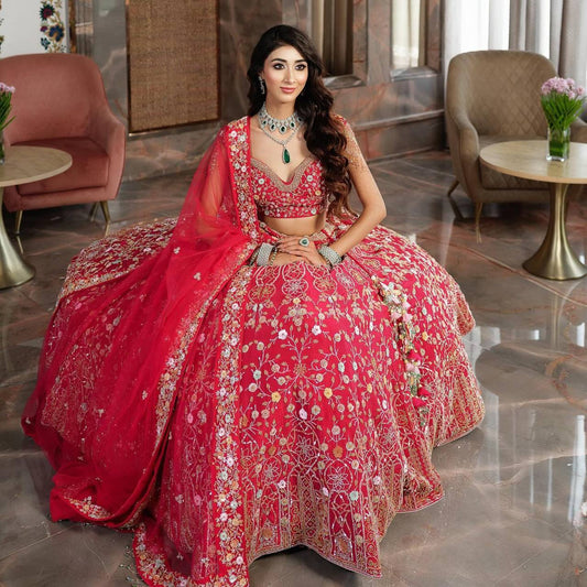 Premium Malai Satin Silk Lehenga Set – Multi Thread & Sequins Work with Net Dupatta
