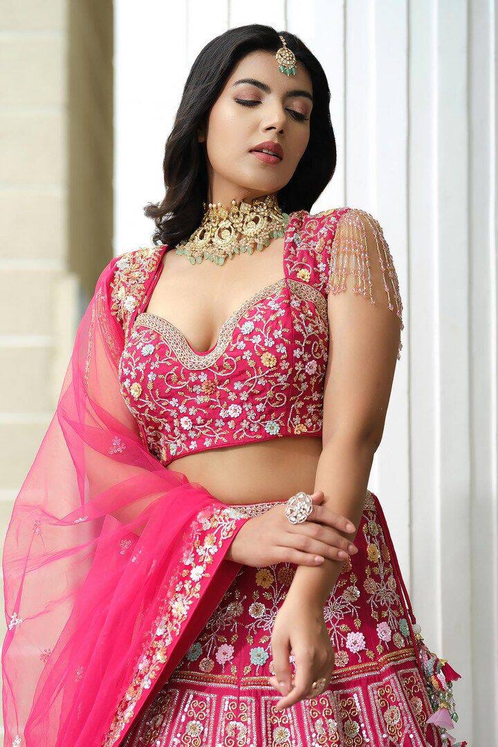 Premium Malai Satin Silk Lehenga Set – Multi Thread & Sequins Work with Net Dupatta
