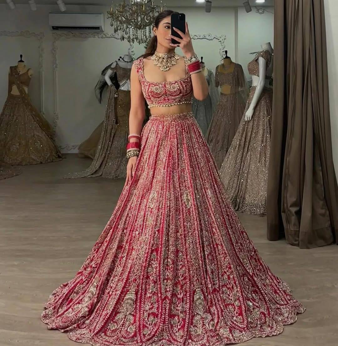 Premium Boomer Silk Lehenga Set – Thread Embroidery, Coding & Sequins Work