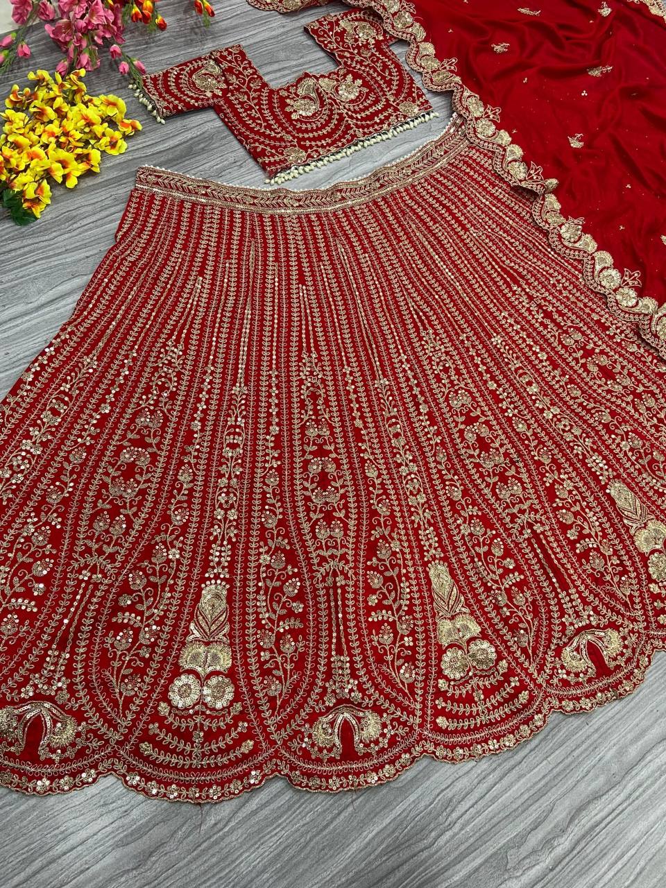 Premium Boomer Silk Lehenga Set – Thread Embroidery, Coding & Sequins Work