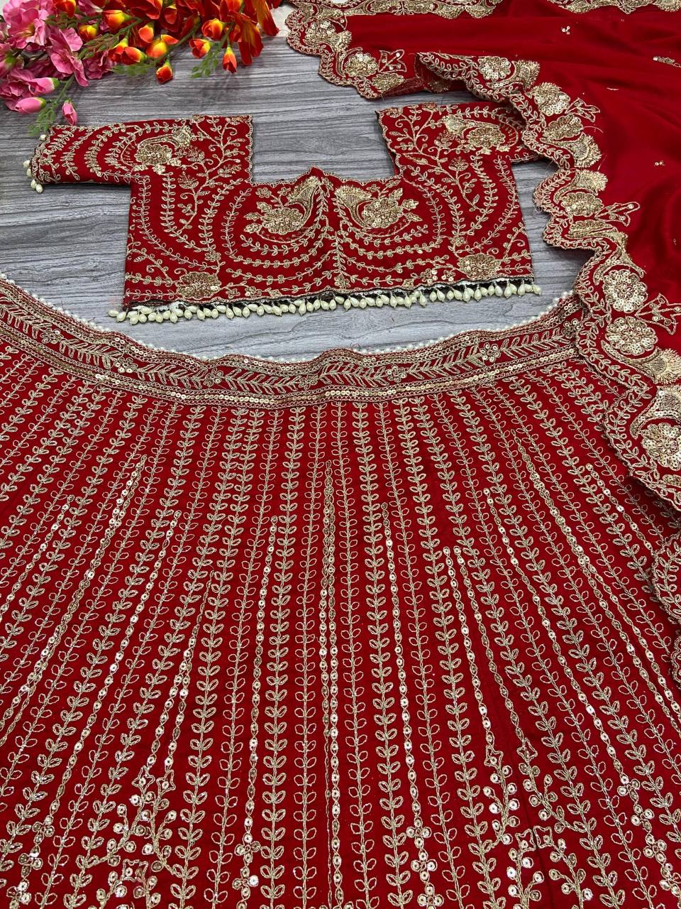 Premium Boomer Silk Lehenga Set – Thread Embroidery, Coding & Sequins Work