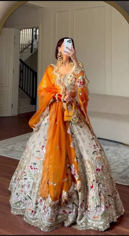Premium French Crepe Silk Lehenga Set – Multicolour Thread Embroidery