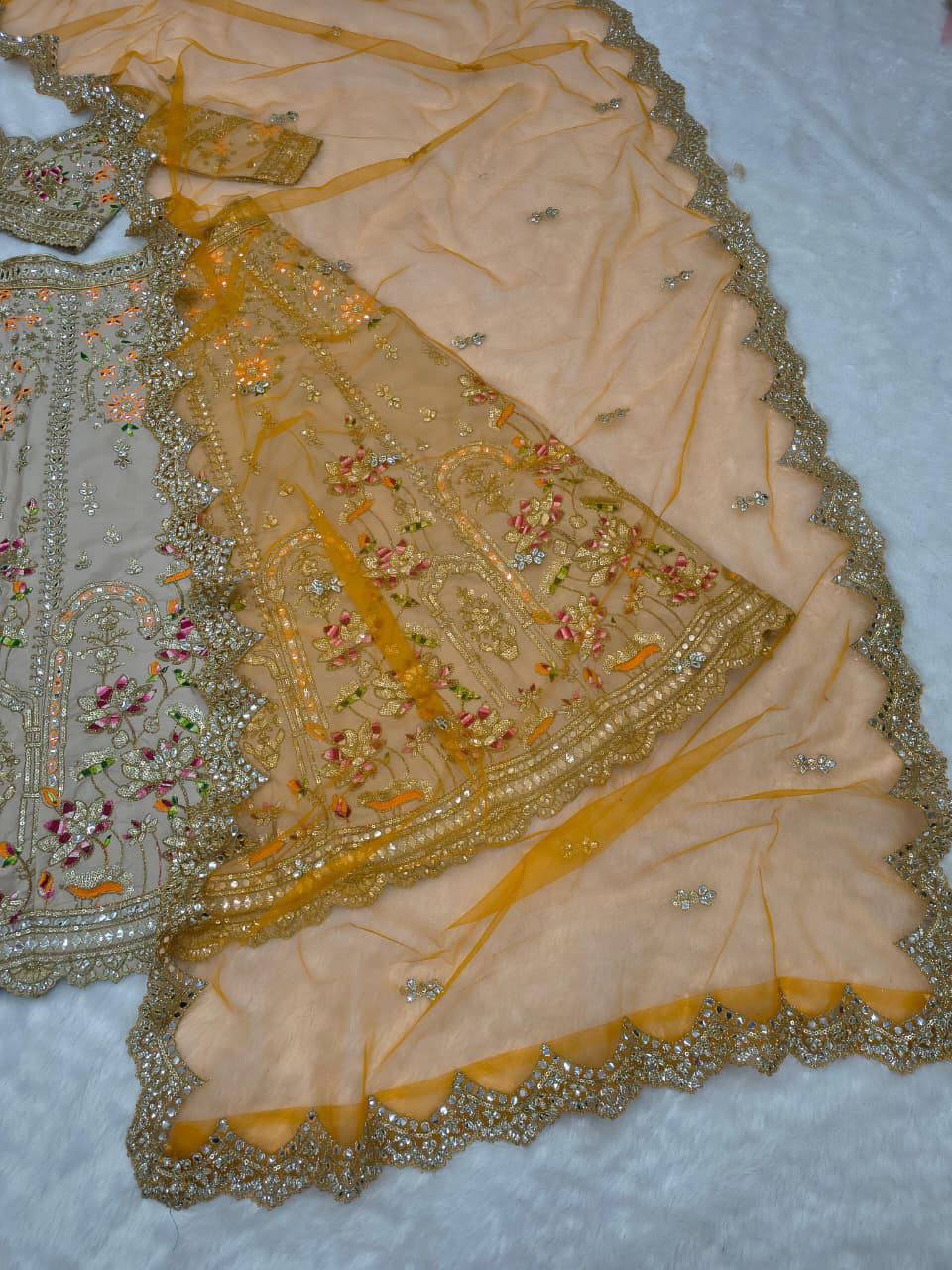 Premium French Crepe Silk Lehenga Set – Multicolour Thread Embroidery