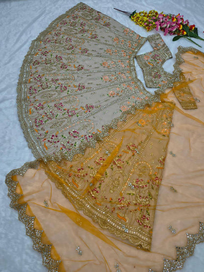 Premium French Crepe Silk Lehenga Set – Multicolour Thread Embroidery