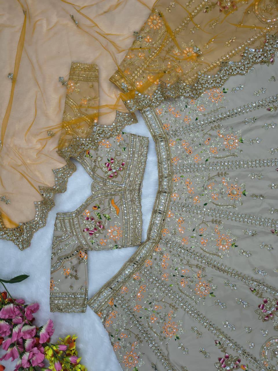 Premium French Crepe Silk Lehenga Set – Multicolour Thread Embroidery