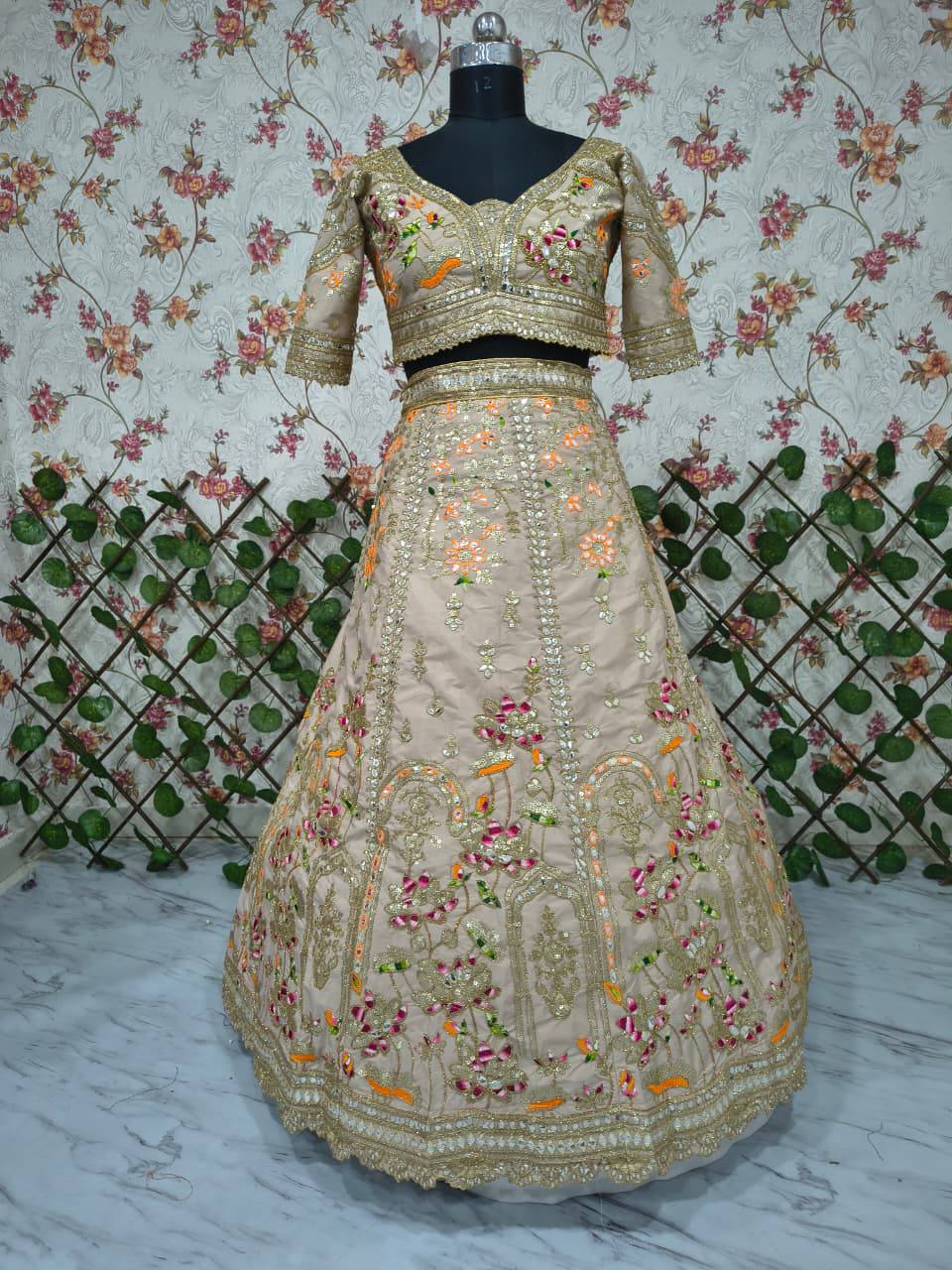 Premium French Crepe Silk Lehenga Set – Multicolour Thread Embroidery