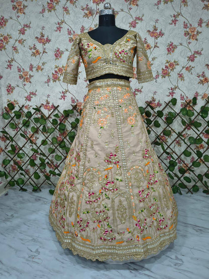 Premium French Crepe Silk Lehenga Set – Multicolour Thread Embroidery