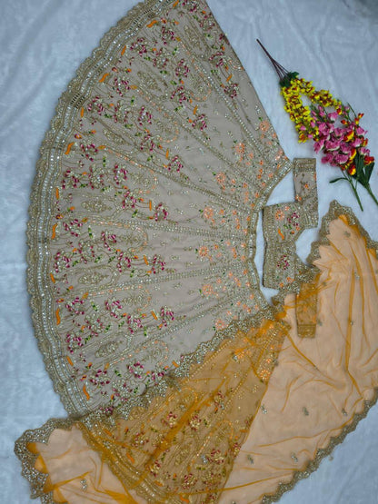 Premium French Crepe Silk Lehenga Set – Multicolour Thread Embroidery