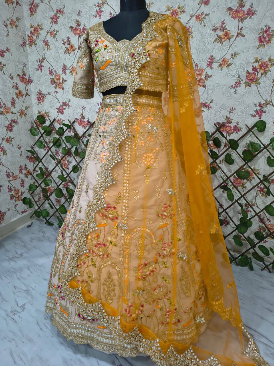 Premium French Crepe Silk Lehenga Set – Multicolour Thread Embroidery