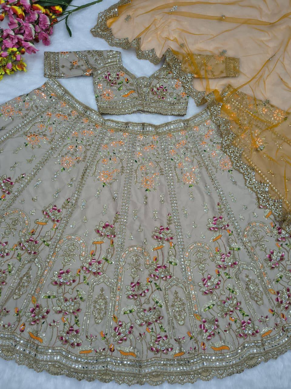 Premium French Crepe Silk Lehenga Set – Multicolour Thread Embroidery