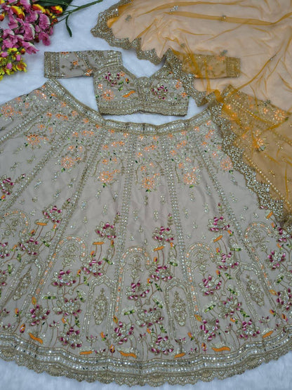 Premium French Crepe Silk Lehenga Set – Multicolour Thread Embroidery