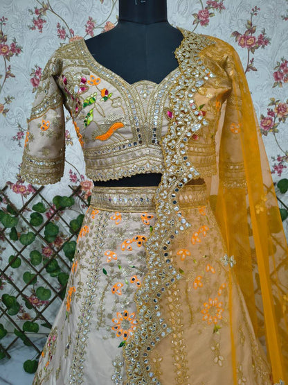 Premium French Crepe Silk Lehenga Set – Multicolour Thread Embroidery