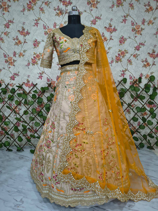Premium French Crepe Silk Lehenga Set – Multicolour Thread Embroidery