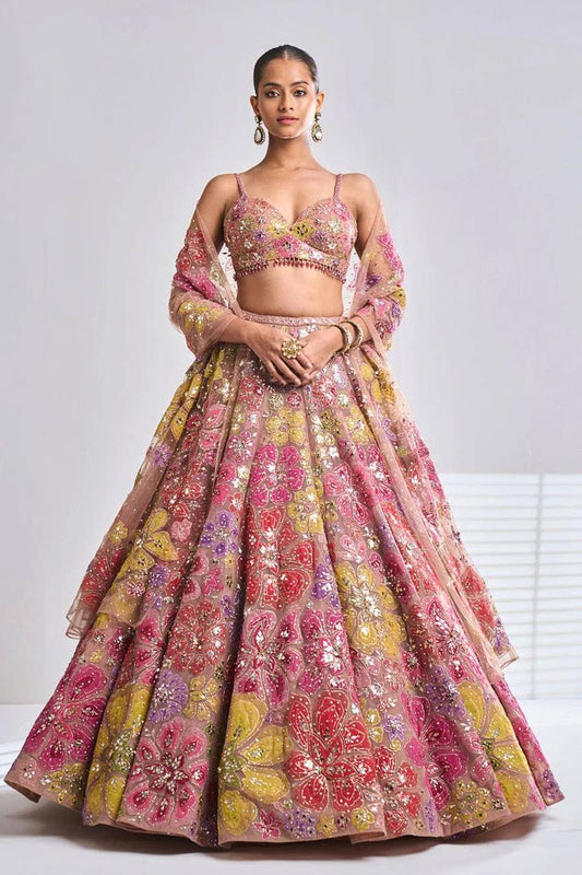 Premium Faux Georgette Carnival Lehenga Set – Multicolour Thread Embroidery