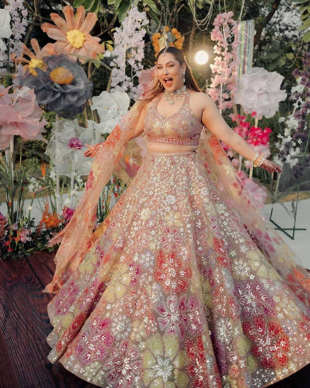 Premium Faux Georgette Carnival Lehenga Set – Multicolour Thread Embroidery