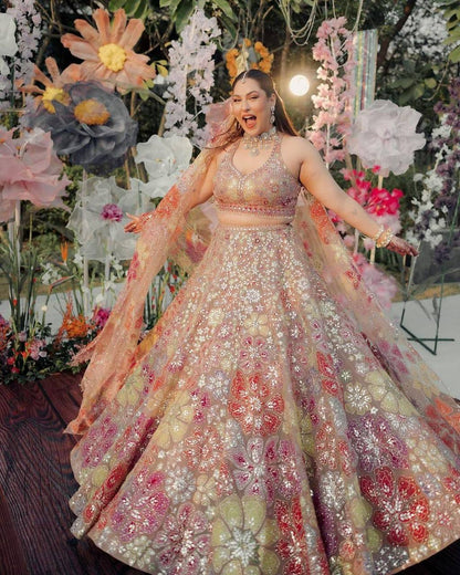 Premium Faux Georgette Carnival Lehenga Set – Multicolour Thread Embroidery