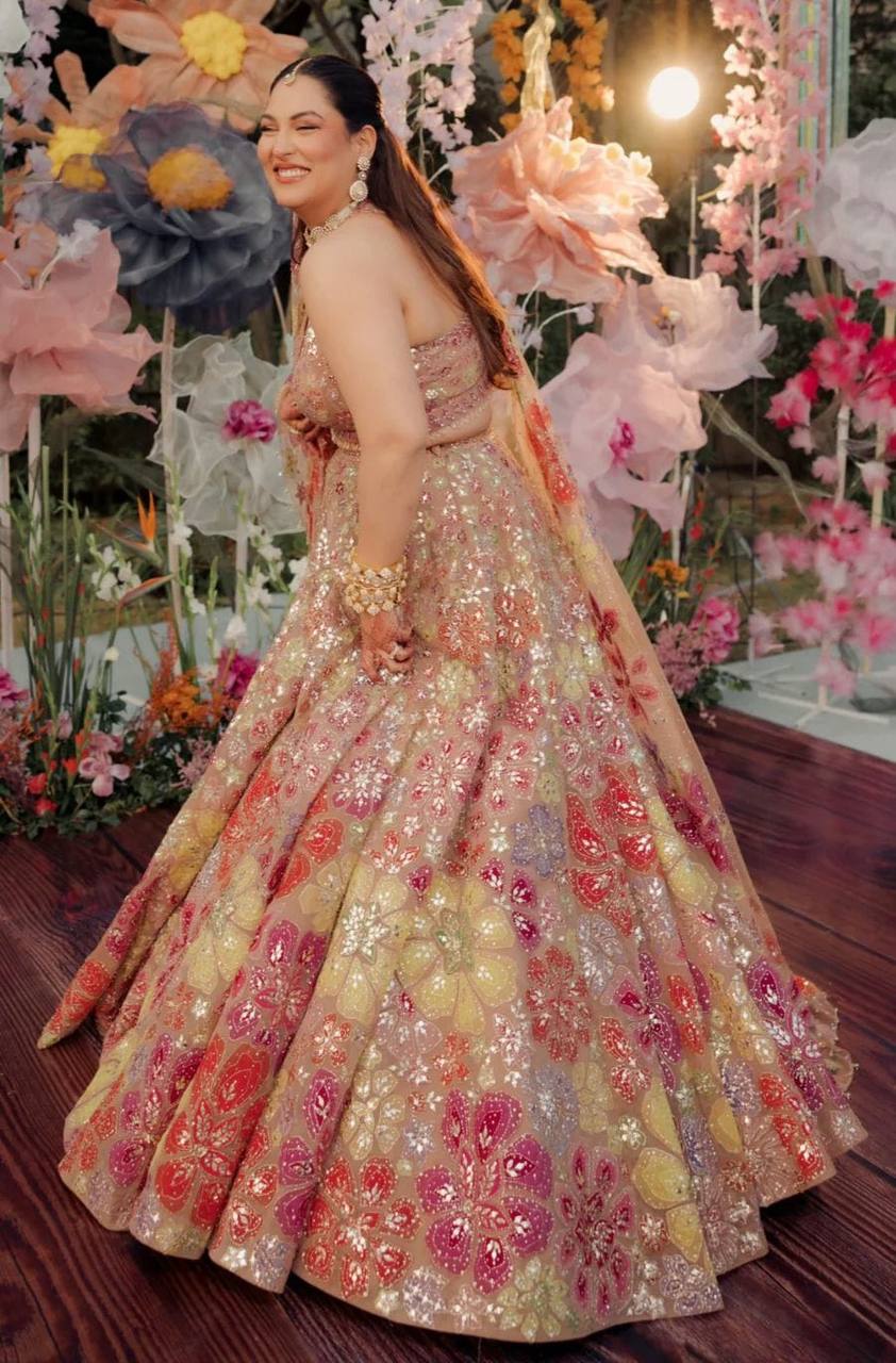 Premium Faux Georgette Carnival Lehenga Set – Multicolour Thread Embroidery
