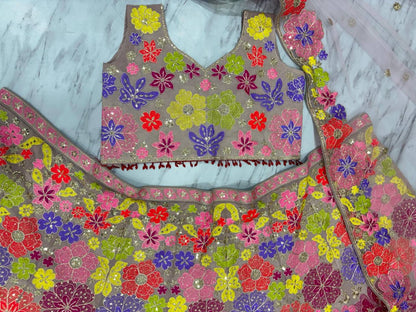Premium Faux Georgette Carnival Lehenga Set – Multicolour Thread Embroidery