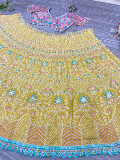 Premium Kasturi Silk Lehenga Set – Multi Thread Embroidery, Dori & Sequins Work