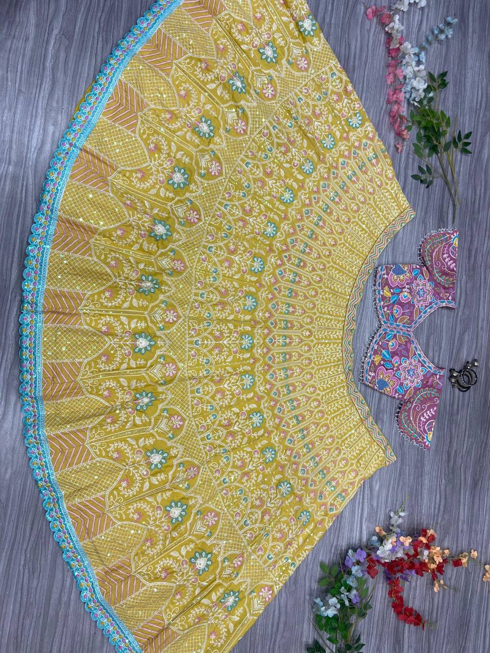 Premium Kasturi Silk Lehenga Set – Multi Thread Embroidery, Dori & Sequins Work